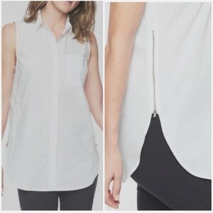 Athleta Hays Shell/White Sleeveless Button Down Top with Zipper Side Slits
